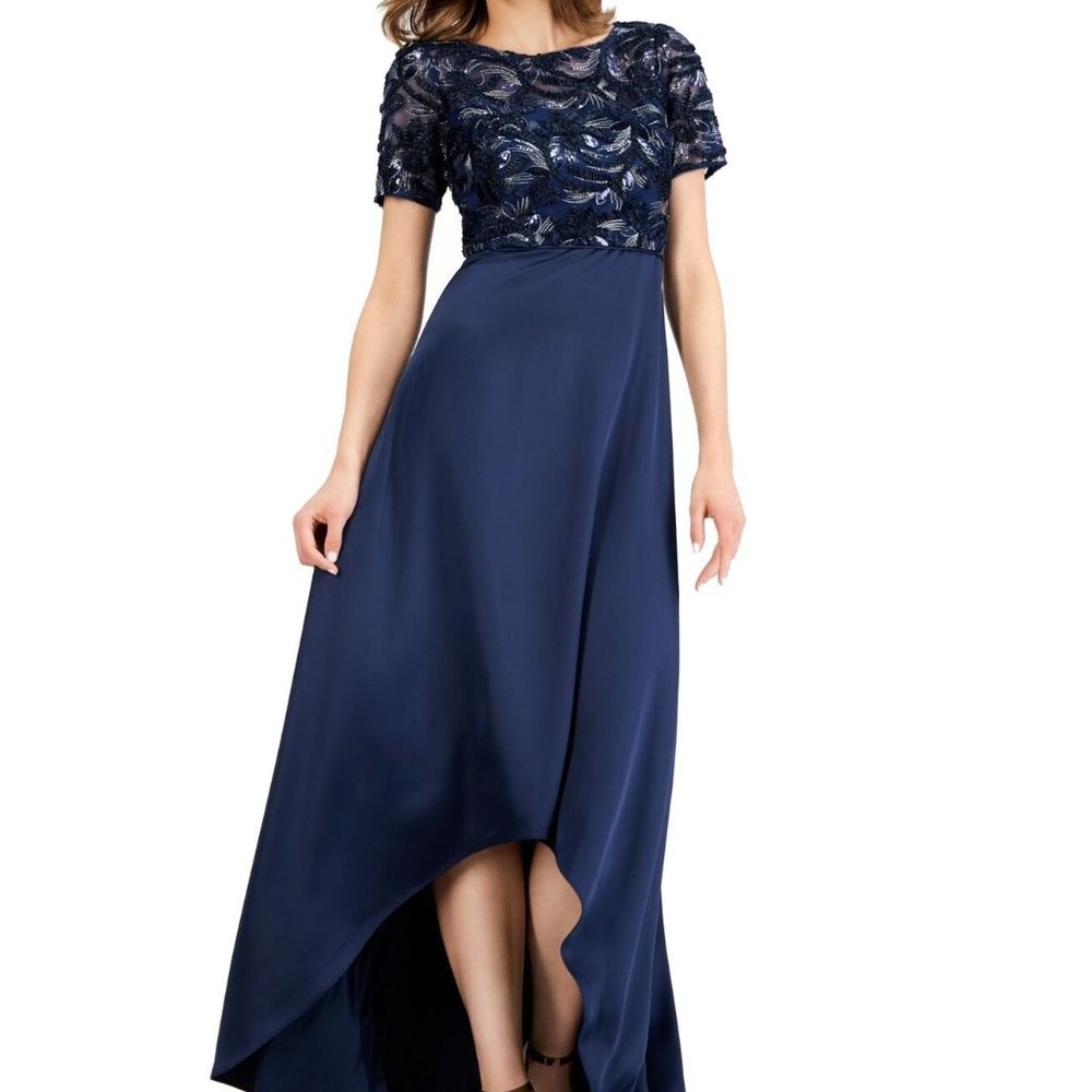 Adrianna Papell Soutache Sequin Ball Gown Navy Blue